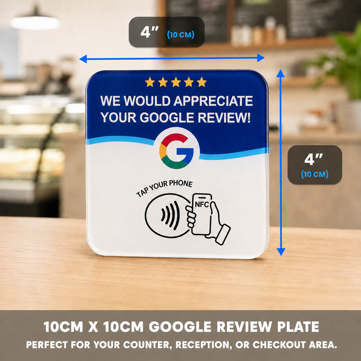 RepHero Google review plate size, 10cm by 10cm